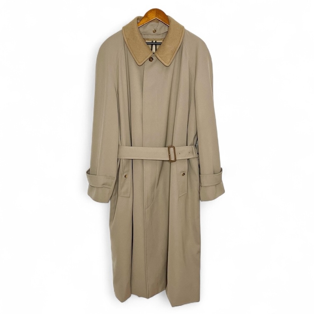 Burberry Men's Mens Camden Trench Coat Jacket Wool Tan Long Belt Belted 46 XL